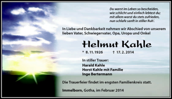Traueranzeige von Helmut Kahle von Südthüringer Presse