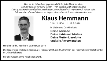 Traueranzeige von Klaus Hemmann von Neue Presse Coburg