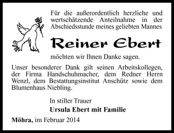 Traueranzeige von Reiner Ebert von Südthüringer Presse