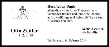 Traueranzeige von Otto Zeitler von Frankenpost