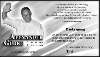 Traueranzeige von Alexander Gürke von Südthüringer Presse