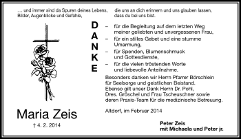 Traueranzeige von Maria Zeis von Frankenpost