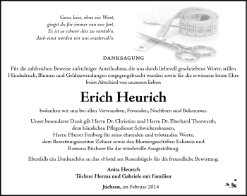Traueranzeige von Erich Heurich von Südthüringer Presse