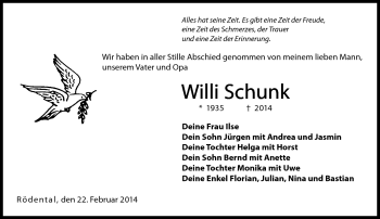 Traueranzeige von Willi Schunk von Neue Presse Coburg