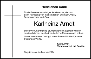 Traueranzeige von Karlheinz Arndt von Frankenpost