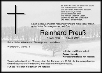 Traueranzeige von Reinhard Preuß von Frankenpost