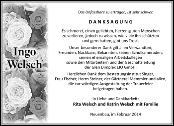 Traueranzeige von Ingo Welsch von Südthüringer Presse