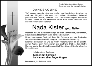 Traueranzeige von Nada Küster von Südthüringer Presse