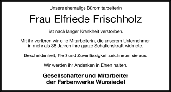 Traueranzeige von Elfriede Frischholz von Frankenpost