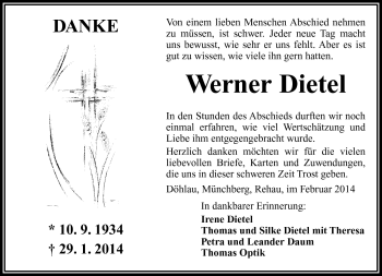 Traueranzeige von Werner Dietel von Frankenpost