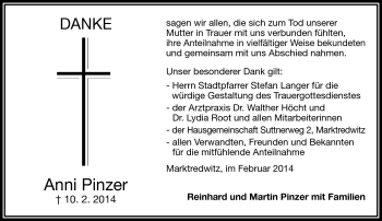 Traueranzeige von Anni Pinzer von Frankenpost