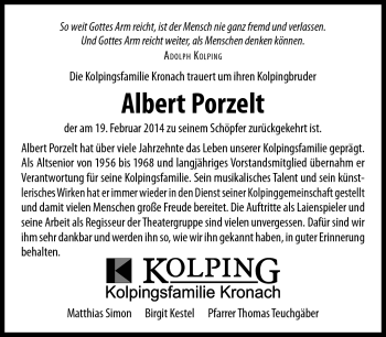 Traueranzeige von Albert Porzelt von Neue Presse Coburg