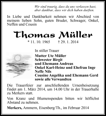 Traueranzeige von Thomas Müller von Südthüringer Presse