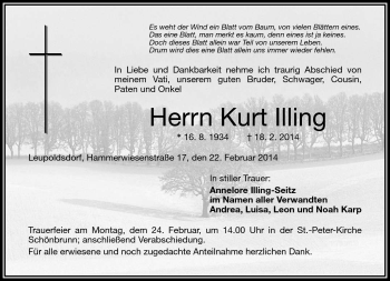 Traueranzeige von Kurt Illing von Frankenpost