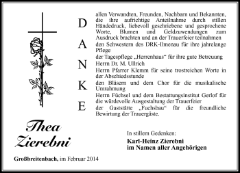 Traueranzeige von Thea Zierebni von Südthüringer Presse