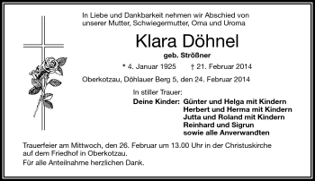 Traueranzeige von Klara Döhnel von Frankenpost