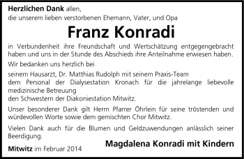 Traueranzeige von Franz Konradi von Neue Presse Coburg