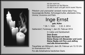Traueranzeige von Inge Ernst von Frankenpost