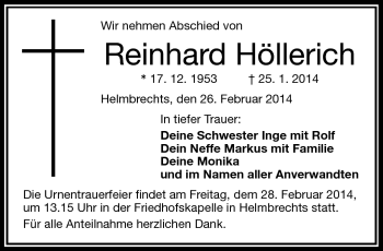 Traueranzeige von Reinhard Höllerich von Frankenpost