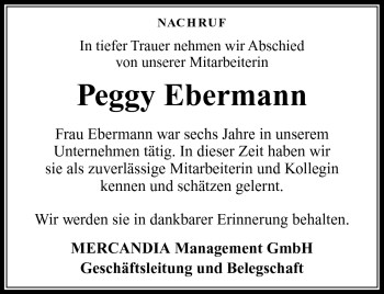 Traueranzeige von Peggy Ebermann von Südthüringer Presse