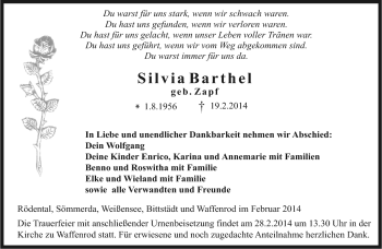 Traueranzeige von SilviaSilvia BarthelBarthel von Neue Presse Coburg
