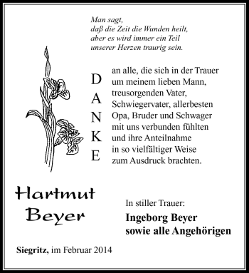 Traueranzeige von Hartmut Beyer von Südthüringer Presse