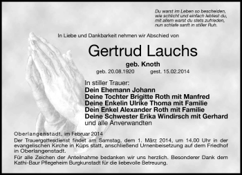 Traueranzeige von Gertrud Lauchs von Neue Presse Coburg