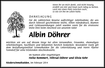Traueranzeige von Albin Döhrer von Südthüringer Presse