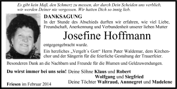 Traueranzeige von Josefone Hoffmann von Neue Presse Coburg