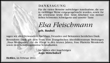 Traueranzeige von Elsa Fleischmann von Südthüringer Presse