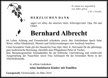Traueranzeige von Bernhard Albrecht von Südthüringer Presse