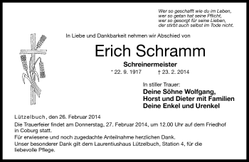Traueranzeige von Erich Schramm von Neue Presse Coburg