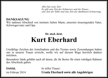 Traueranzeige von Kurt Eberhard von Südthüringer Presse