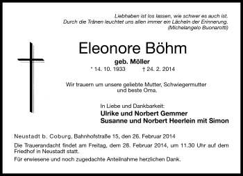Traueranzeige von Eleonore Böhm von Neue Presse Coburg