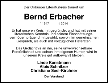 Traueranzeige von Bernd Erbacher von Neue Presse Coburg