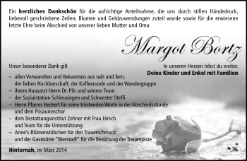 Traueranzeige von Margot Bortz von Südthüringer Presse