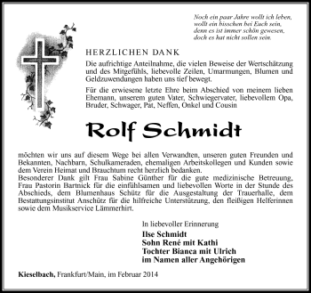 Traueranzeige von Rolf Schmidt von Südthüringer Presse