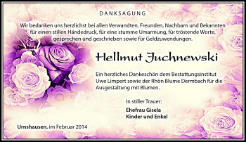 Traueranzeige von Hellmut Juchnewski von Südthüringer Presse
