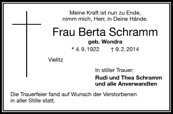 Traueranzeige von Berta Schramm von Frankenpost