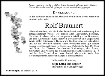 Traueranzeige von Rolf Braunert von Südthüringer Presse