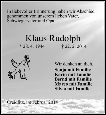 Traueranzeige von Klaus Rudolph von Neue Presse Coburg