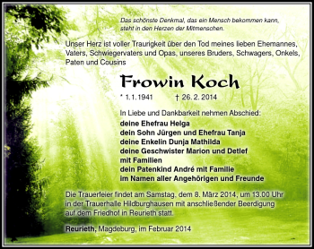 Traueranzeige von Frowin Koch von Südthüringer Presse