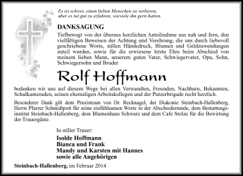 Traueranzeige von Rolf Hoffmann von Südthüringer Presse