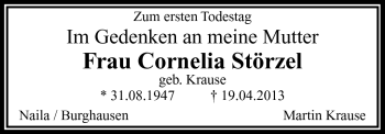 Traueranzeige von Cornelia Störzel von Frankenpost