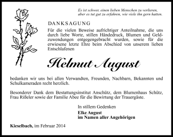 Traueranzeige von Helmut August von Südthüringer Presse