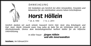 Traueranzeige von Horst Höllein von Südthüringer Presse