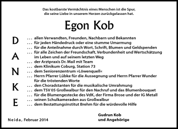 Traueranzeige von Egon Kob von Neue Presse Coburg