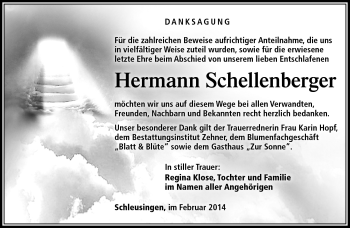 Traueranzeige von Hermann Schellenberger von Südthüringer Presse