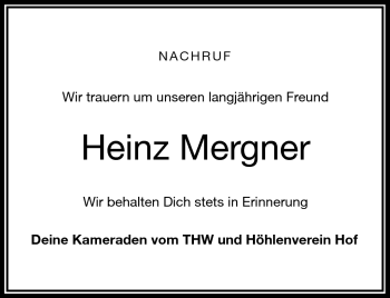Traueranzeige von Heinz Mergner von Frankenpost