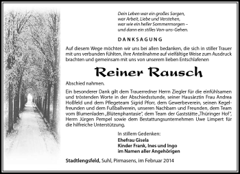 Traueranzeige von Reiner Rausch von Südthüringer Presse